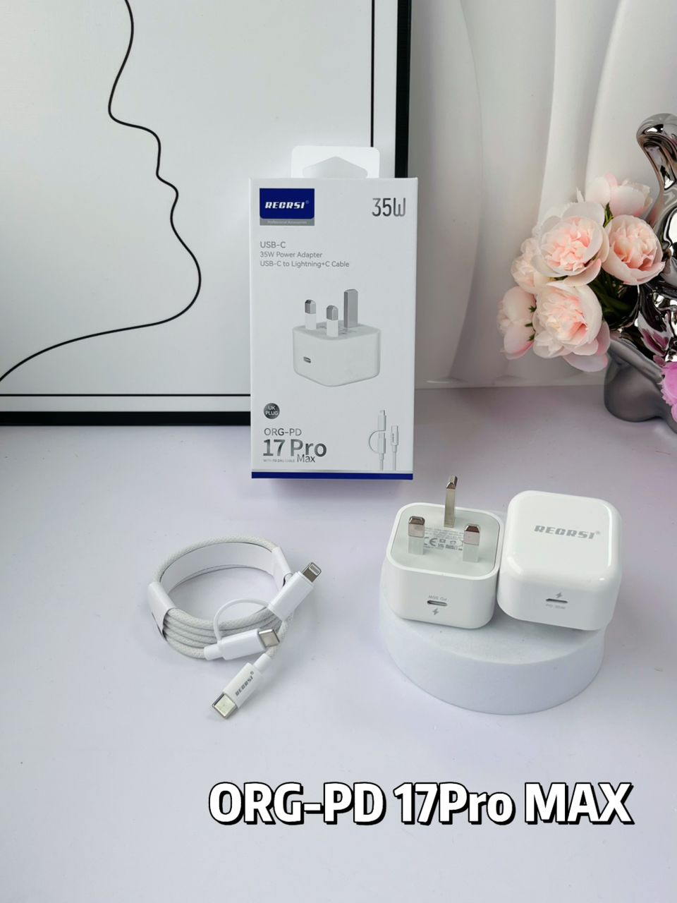 35W 3 Pin 17 Pro max Charger Type C 2 in 1 Cable iOS+ C