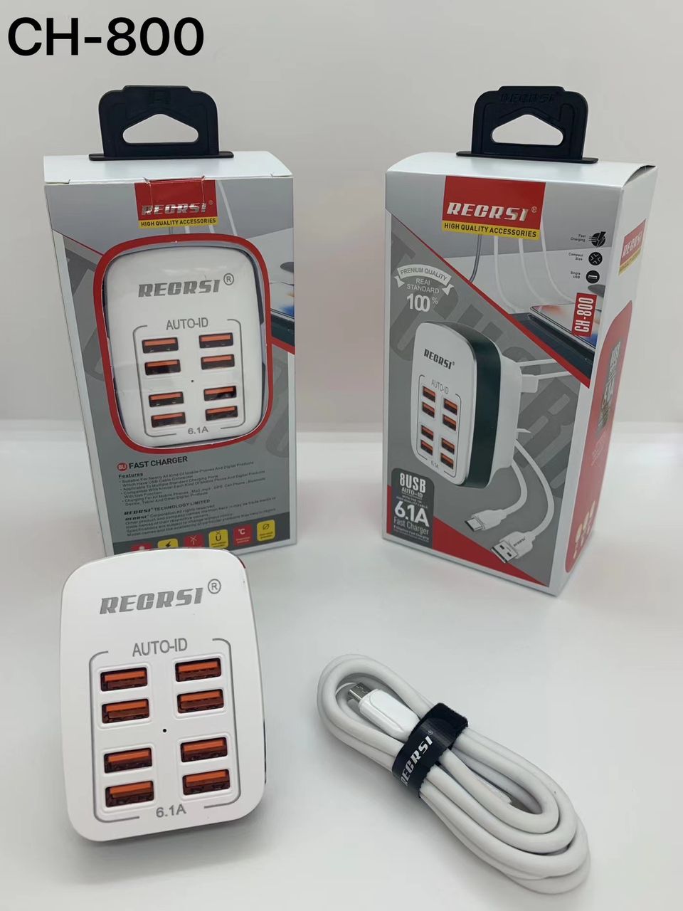 8 USB Port 3 Pin Charger with Micro Cable